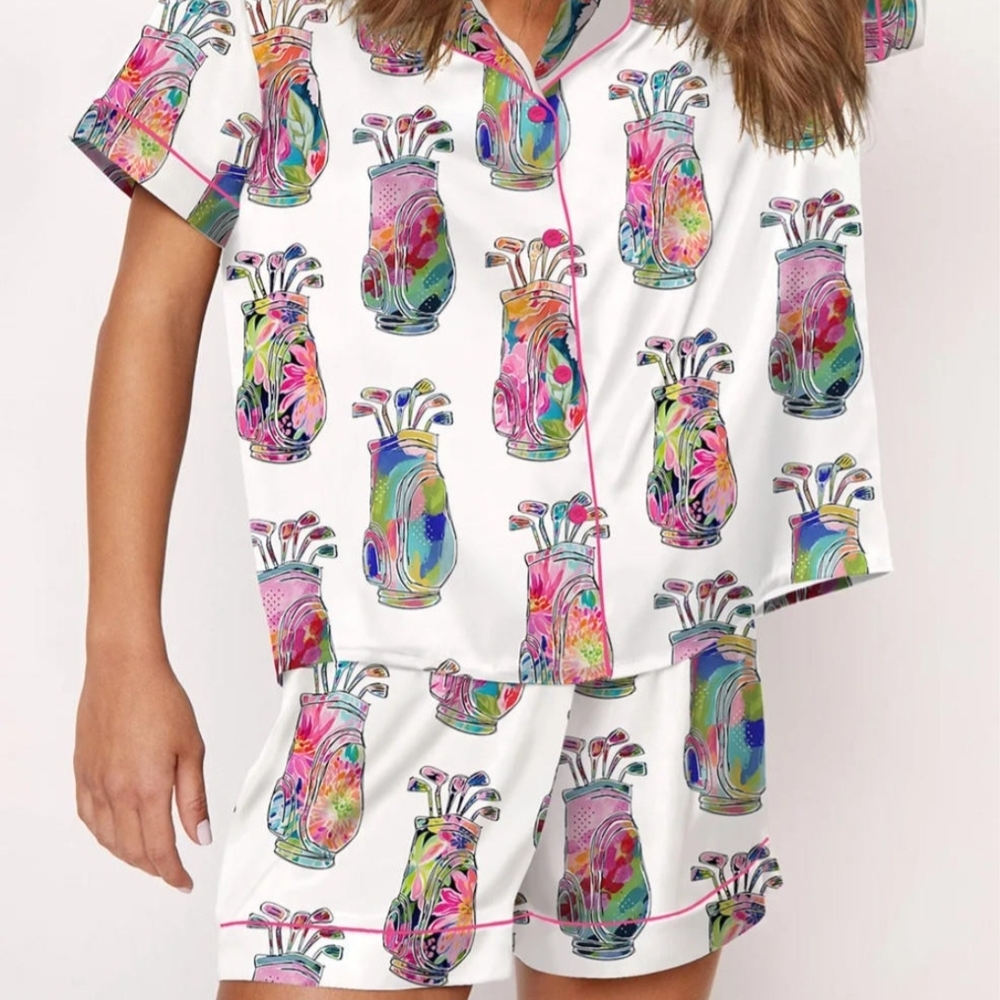 Vibrant Golf Print Adult Pajama Set